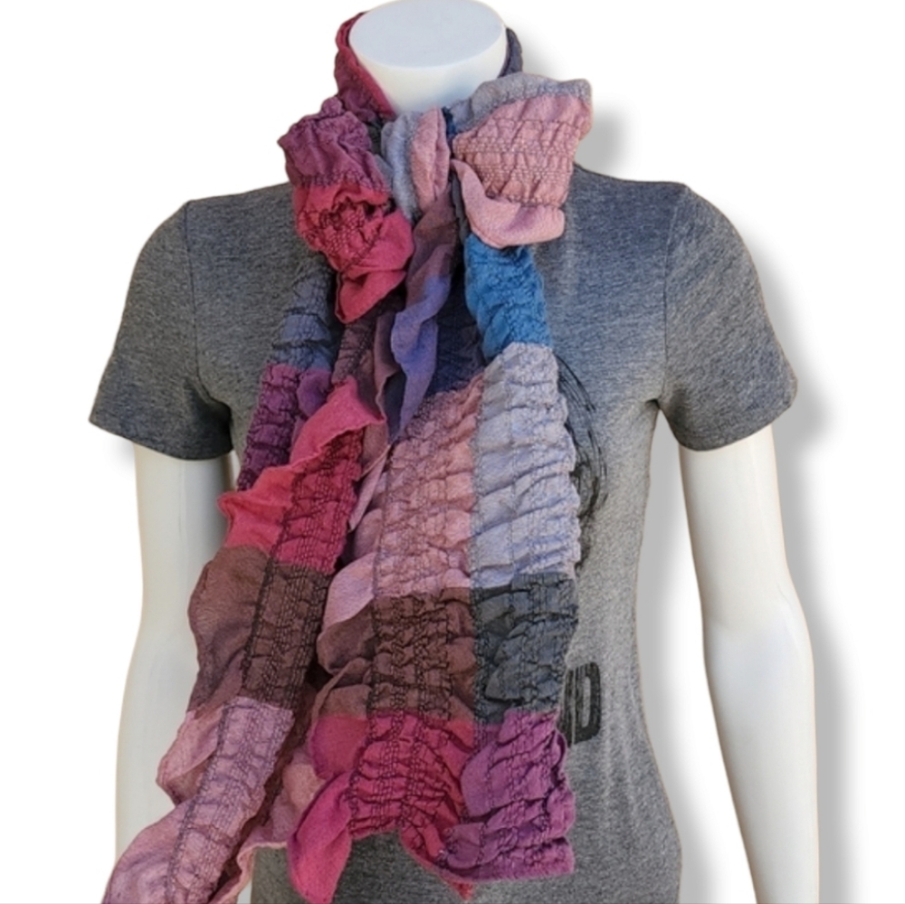 SMOCKED ELASTIC CRINKLY Ruffled Scarf Stretch Wrap Shabby Chic Hijab Rectangular - Picture 5 of 16